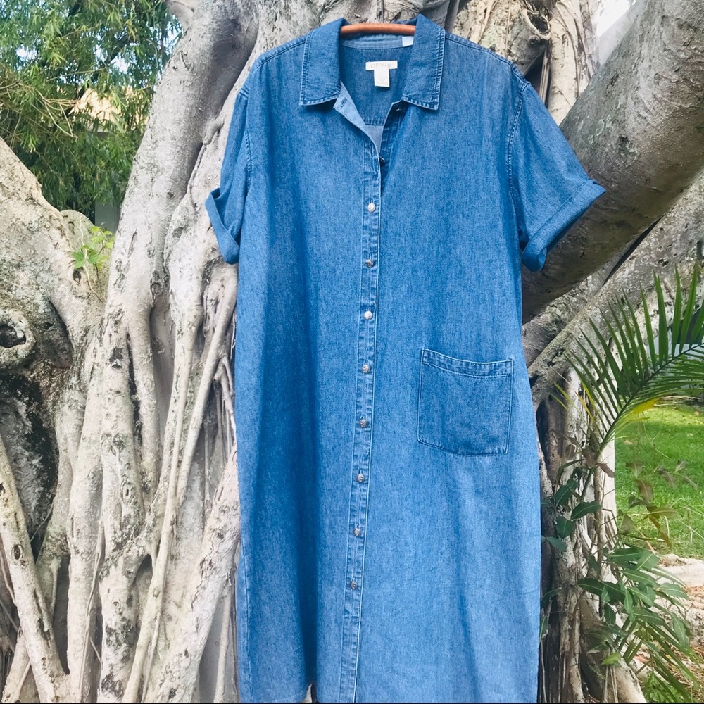 VTG Retro 90’s Denim Buffalo Button Up Maxi Dress - Picture 4 of 7
